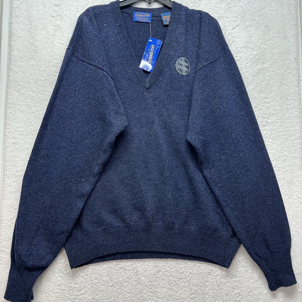 Pendleton Mens Size XL Blue Long Sleeve Wool V Neck Pullover Sweater (T2)